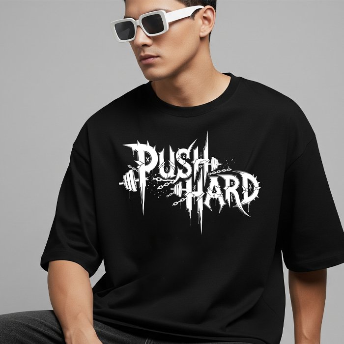 image-35 Push Hard Graphic Gym Tee – Bold Streetwear for Fitness & Powerlifting - Image 1