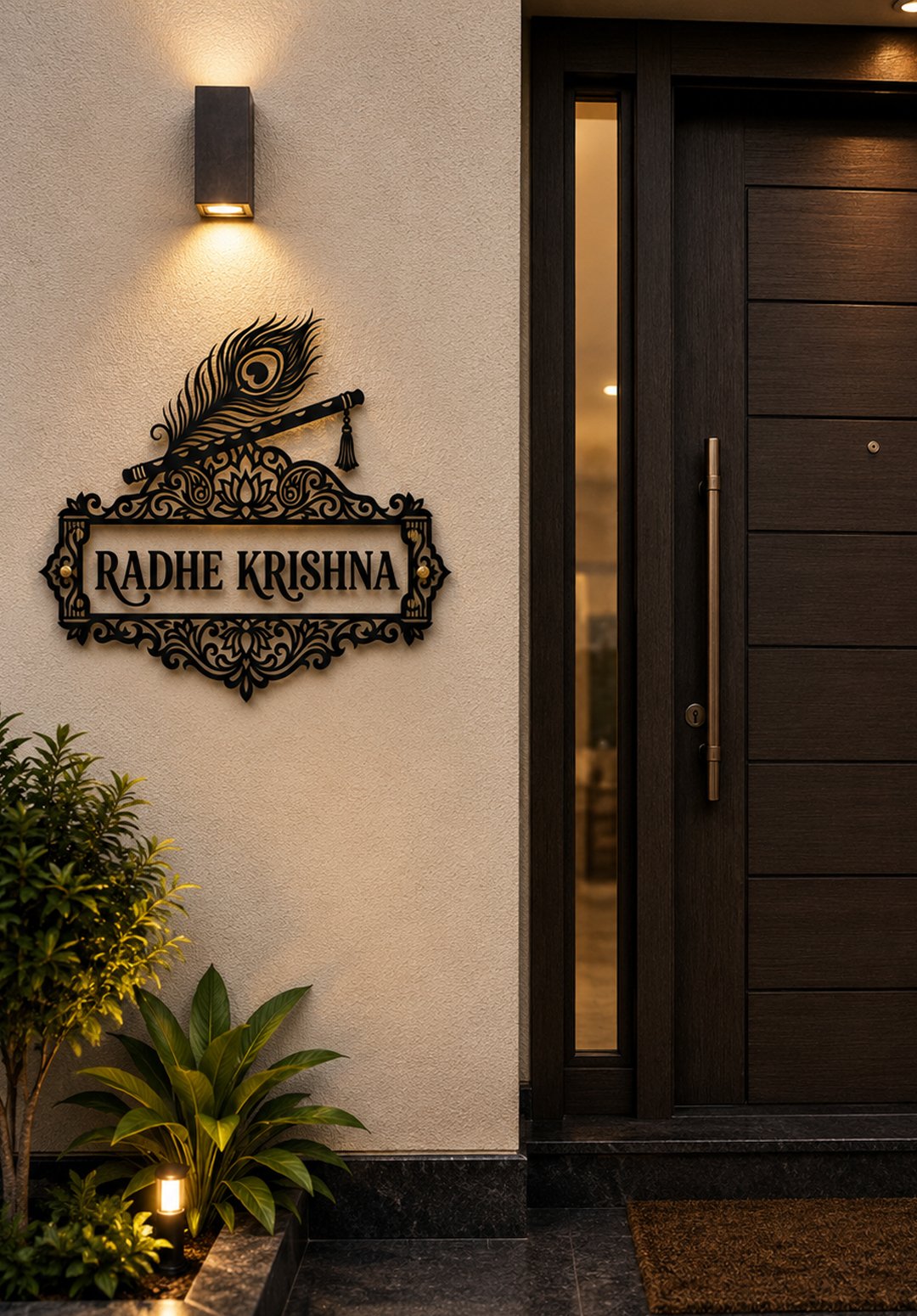 Laser Cutting - Name Signage Radhe Krishna Laser Cut Name Plate SVG |CDR | PDF | DXF Door Sign Design - Image 1
